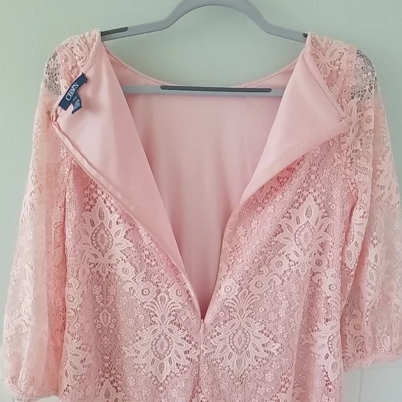 CHAPS Womens Size 12 Petite LIGHT PINK LACE Overlay 3/4 Sleeves Zip Lined Swifty - Picture 3 of 9